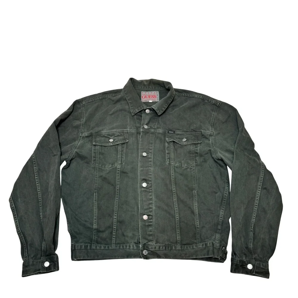 Vintage Guess Denim Trucker Jacket Green 80s 90 Men's Size XXXL